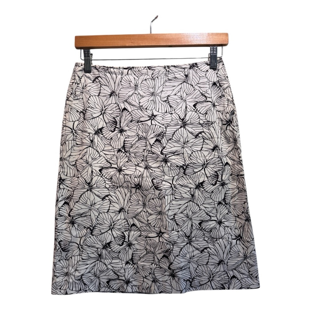 Vintage Hugo Boss Floral Black and White Women's Skirt